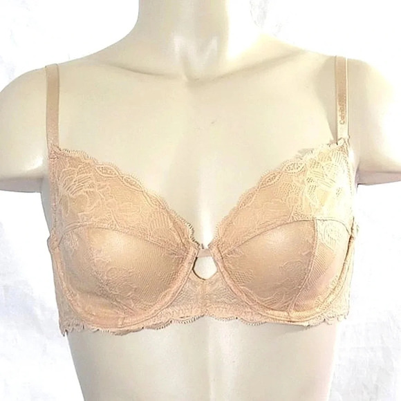 44DDD Calvin Klein QF1741 Seductive Comfort With Lace Full Coverage UW Bra Beige - Picture 1 of 4